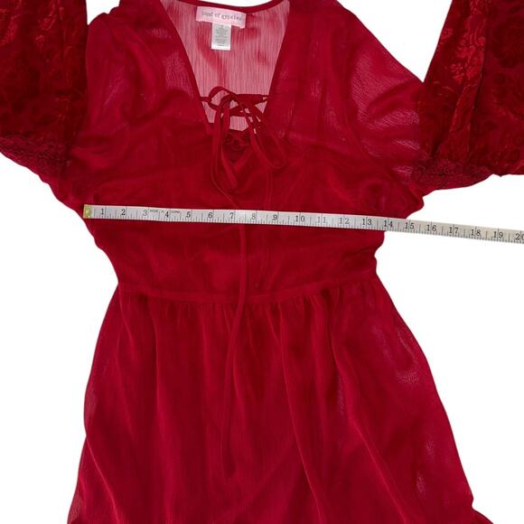 Band of Gypsies Sheer Overlay Red Baby Doll Flounce Mini Dress Size Small - Picture 12 of 14